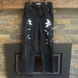 Hand-painted floral jeans
